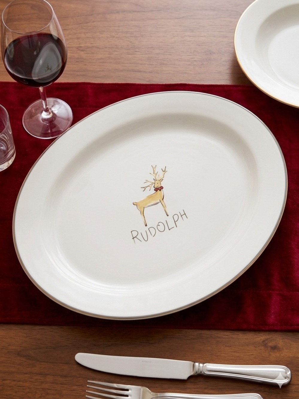 POTTERY BARN RETIRED Rudolph White Holiday Oval Serving Platter Large